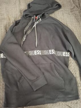 GUESS Black Logo Tape Half-Zip Hoodie